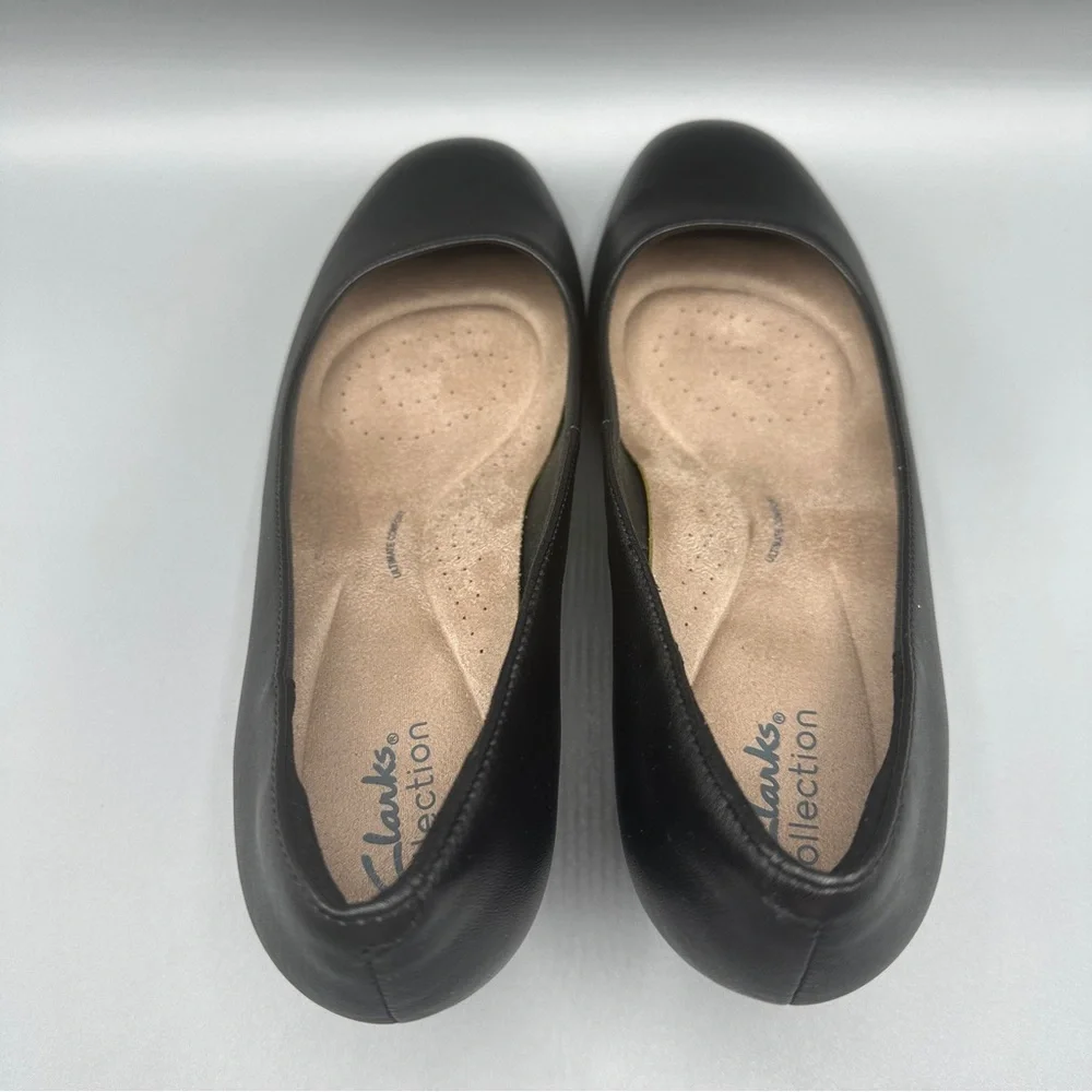 Clarks Leather Comfort Slip On Wedge Pump Shoes Women’s Size 10M Black